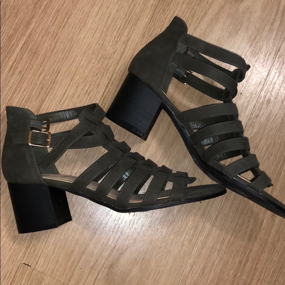 Gladiator Olive Green Block Heels